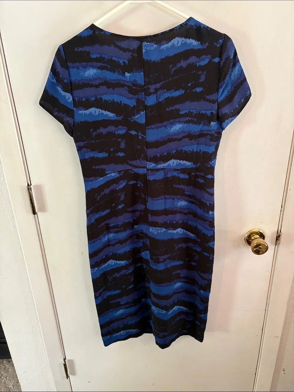 Tory Burch Kaoy Landscape black blue purple silk short sleeve dress Size 8